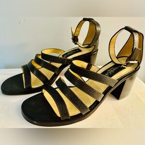 KENNETH COLE Brown Lizard Multi-Strap Sandals 2.75” Heels